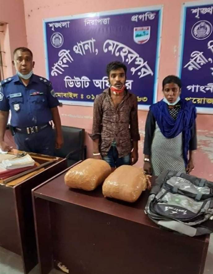 গাংনীতে ৬ কেজি গাঁজাসহ দুজন শীর্ষ মাদক ব্যবসায়ী আটক