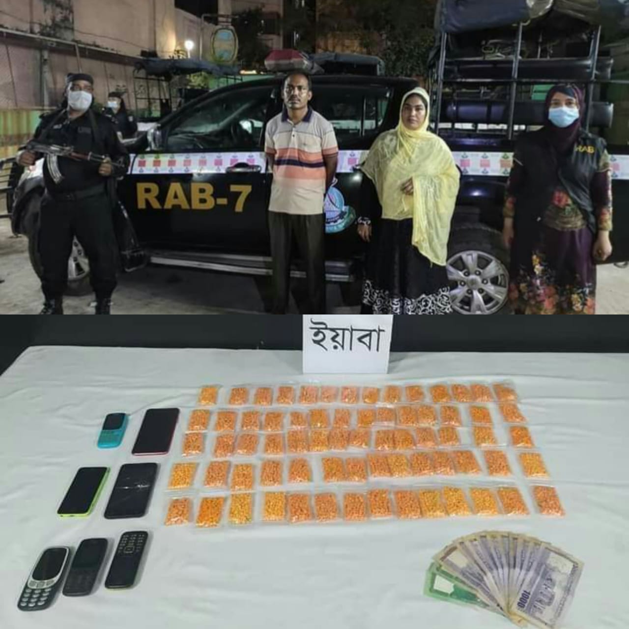 ১৪,১৪০ পিস ইয়াবা ট্যাবলেটসহ স্বামী-স্ত্রী ২ জন আটক করেছে র্যাব-৭