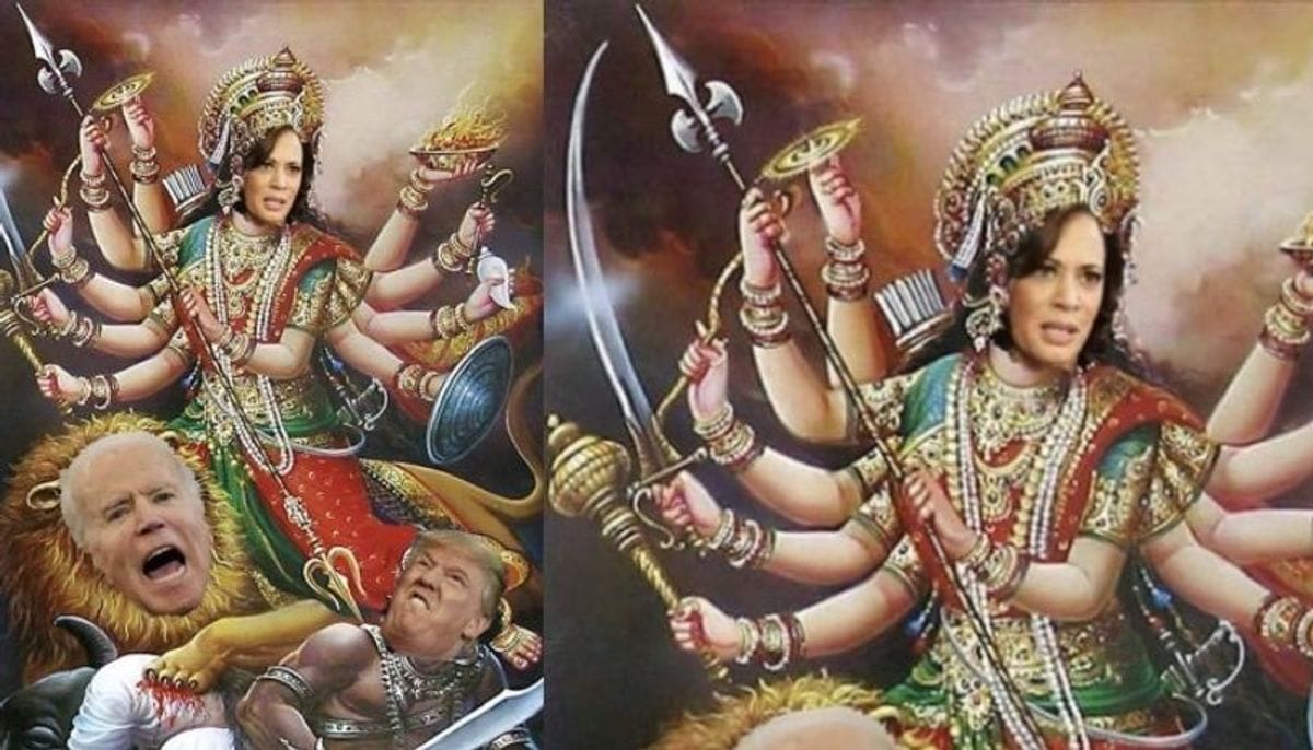 ভাইরাল ছবি,অসুররূপী ট্রাম্পকে বধ ভাইস প্রেসিডেন্ট পদপ্রার্থী কমলা হ্যারিসের